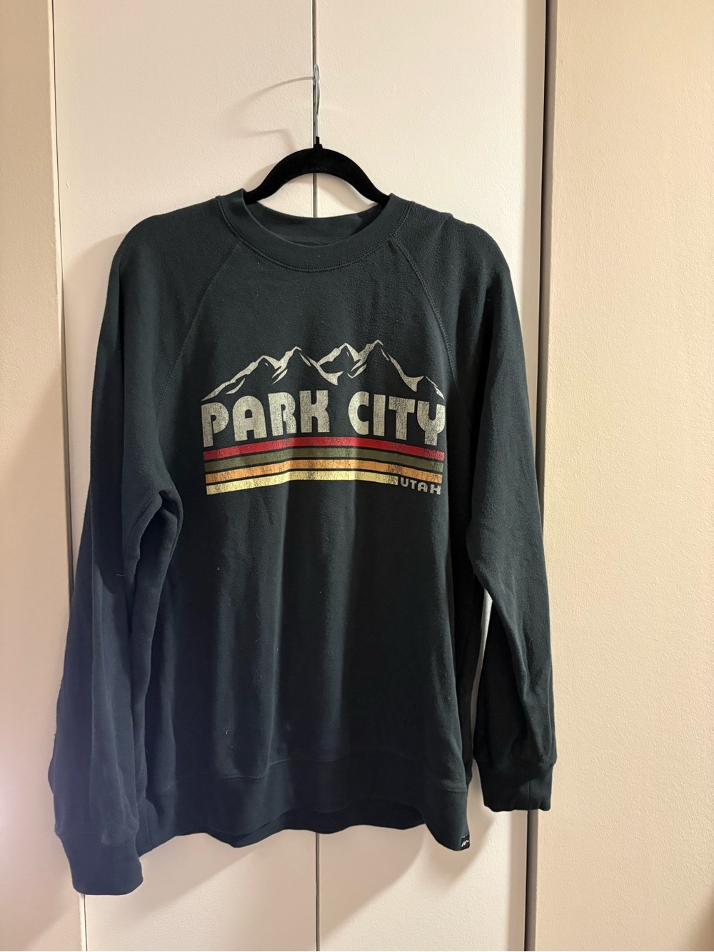 LG Park City Utah Black Sweatshirt with Retro Stripes